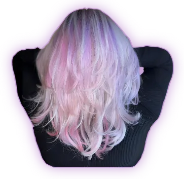 Pastel lilac and pink hair styled at The Sky Parlour