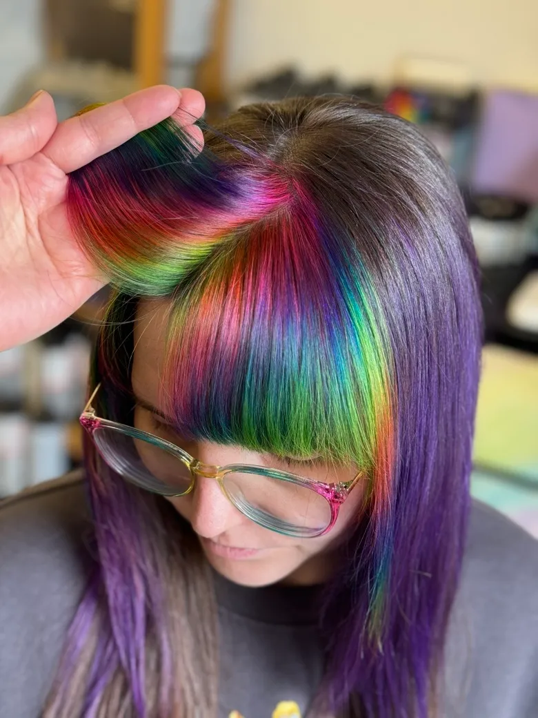 Full spectrum face-framing colour over a violet base